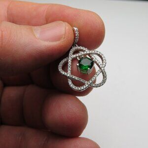Sterling Silver Diamond  Emerald Pendant